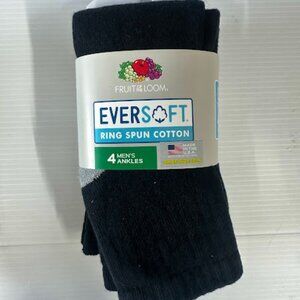 Fruit of the Loom Mens 4 Pack Ankle Socks Big & Tall Size 12-16 Black